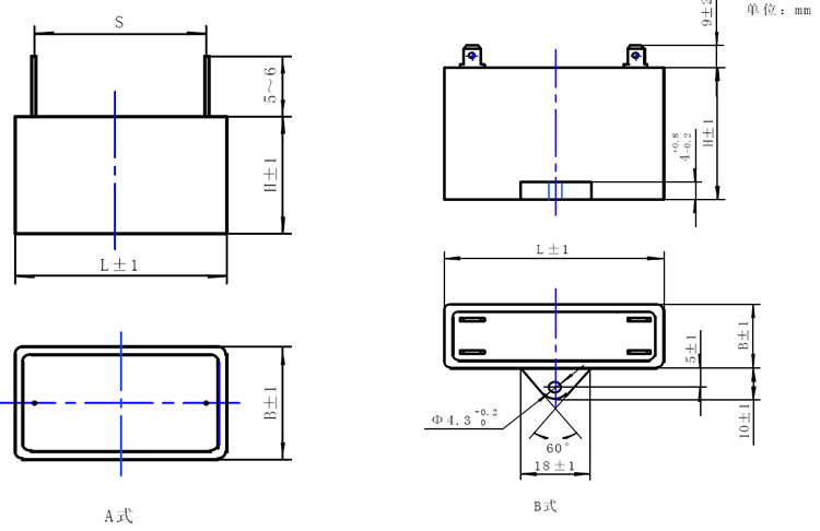 CBB61型金属化聚丙烯薄膜电容器尺寸图